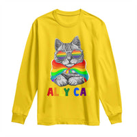 Ally Cat with Pride Cape Long Sleeve Shirt Rainbow LGBTQ+ Support