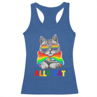 Ally Cat with Pride Cape Racerback Tank Top Rainbow LGBTQ+ Support
