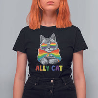 Ally Cat with Pride Cape T Shirt For Women Rainbow LGBTQ+ Support