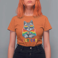 Ally Cat with Pride Cape T Shirt For Women Rainbow LGBTQ+ Support