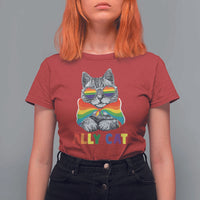 Ally Cat with Pride Cape T Shirt For Women Rainbow LGBTQ+ Support