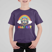 Ally Street Cat Rainbow Raccoon T Shirt For Kid Funny LGBTQ+ Pride Support