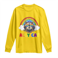 Ally Street Cat Rainbow Raccoon Long Sleeve Shirt Funny LGBTQ+ Pride Support