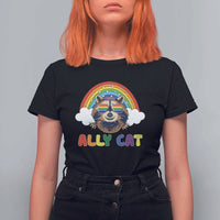 Ally Street Cat Rainbow Raccoon T Shirt For Women Funny LGBTQ+ Pride Support