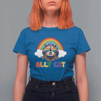 Ally Street Cat Rainbow Raccoon T Shirt For Women Funny LGBTQ+ Pride Support