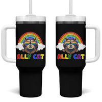 Ally Street Cat Rainbow Raccoon Tumbler With Handle Funny LGBTQ+ Pride Support
