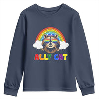 Ally Street Cat Rainbow Raccoon Youth Sweatshirt Funny LGBTQ+ Pride Support