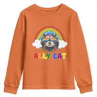 Ally Street Cat Rainbow Raccoon Youth Sweatshirt Funny LGBTQ+ Pride Support