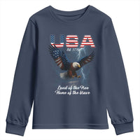 Bold Patriotic American Eagle Youth Sweatshirt Land of the Free Home of the Brave Est 1776