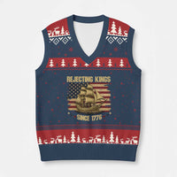 Rejecting Kings Since 1776 V-Neck Knit Sweater Vest Historic Ship Sailboat Distressed American Flag - Wonder Print Shop