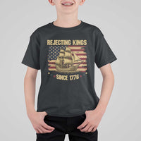 Rejecting Kings Since 1776 T Shirt For Kid Historic Ship Sailboat Distressed American Flag