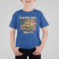 Rejecting Kings Since 1776 T Shirt For Kid Historic Ship Sailboat Distressed American Flag