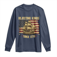Rejecting Kings Since 1776 Long Sleeve Shirt Historic Ship Sailboat Distressed American Flag