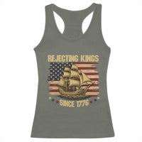 Rejecting Kings Since 1776 Racerback Tank Top Historic Ship Sailboat Distressed American Flag