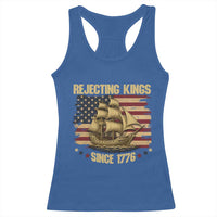 Rejecting Kings Since 1776 Racerback Tank Top Historic Ship Sailboat Distressed American Flag