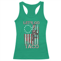 Let’s Go Taco Betsy Ross Flag Racerback Tank Top Vintage Patriotic Rifle Gun Rights