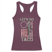 Let’s Go Taco Betsy Ross Flag Racerback Tank Top Vintage Patriotic Rifle Gun Rights