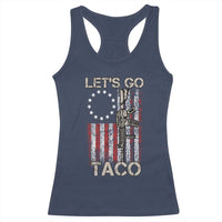 Let’s Go Taco Betsy Ross Flag Racerback Tank Top Vintage Patriotic Rifle Gun Rights