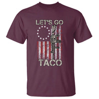 Let’s Go Taco Betsy Ross Flag T Shirt Vintage Patriotic Rifle Gun Rights