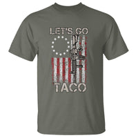 Let’s Go Taco Betsy Ross Flag T Shirt Vintage Patriotic Rifle Gun Rights