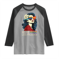 More Pride Less Prejudice Raglan Shirt Retro Pride Month LGBTQ Feminist - Wonder Print Shop