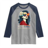 More Pride Less Prejudice Raglan Shirt Retro Pride Month LGBTQ Feminist - Wonder Print Shop