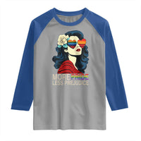 More Pride Less Prejudice Raglan Shirt Retro Pride Month LGBTQ Feminist - Wonder Print Shop