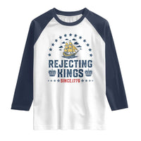 Rejecting Kings Since 1776 Raglan Shirt Vintage Patriotic Ship No King In America