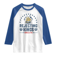 Rejecting Kings Since 1776 Raglan Shirt Vintage Patriotic Ship No King In America