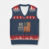 No Kings Since 1776 V-Neck Knit Sweater Vest Patriotic 4th Of July Distressed American Flag - Wonder Print Shop