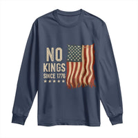 No Kings Since 1776 Long Sleeve Shirt Patriotic 4th Of July Distressed American Flag - Wonder Print Shop