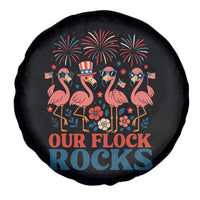 Our Flock Rocks Patriotic Flamingo Spare Tire Cover Funny 4th of July Family Matching - Wonder Print Shop