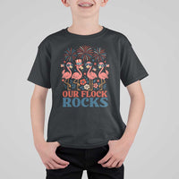 Our Flock Rocks Patriotic Flamingo T Shirt For Kid Funny 4th of July Family Matching - Wonder Print Shop