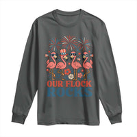 Our Flock Rocks Patriotic Flamingo Long Sleeve Shirt Funny 4th of July Family Matching - Wonder Print Shop