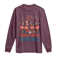 Our Flock Rocks Patriotic Flamingo Long Sleeve Shirt Funny 4th of July Family Matching - Wonder Print Shop