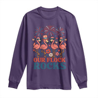 Our Flock Rocks Patriotic Flamingo Long Sleeve Shirt Funny 4th of July Family Matching - Wonder Print Shop