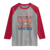 Our Flock Rocks Patriotic Flamingo Raglan Shirt Funny 4th of July Family Matching - Wonder Print Shop