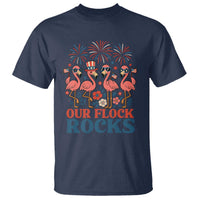 Our Flock Rocks Patriotic Flamingo T Shirt Funny 4th of July Family Matching - Wonder Print Shop