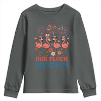 Our Flock Rocks Patriotic Flamingo Youth Sweatshirt Funny 4th of July Family Matching - Wonder Print Shop