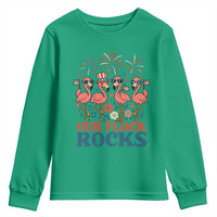 Our Flock Rocks Patriotic Flamingo Youth Sweatshirt Funny 4th of July Family Matching - Wonder Print Shop