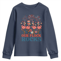 Our Flock Rocks Patriotic Flamingo Youth Sweatshirt Funny 4th of July Family Matching - Wonder Print Shop