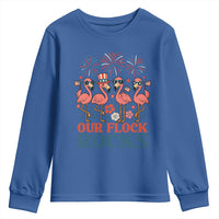 Our Flock Rocks Patriotic Flamingo Youth Sweatshirt Funny 4th of July Family Matching - Wonder Print Shop