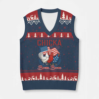 Chicka Boom Boom Patriotic Chicken V-Neck Knit Sweater Vest Funny Patriotic 4th of July Red White and Blue Farm - Wonder Print Shop