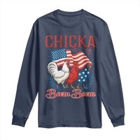 Chicka Boom Boom Patriotic Chicken Long Sleeve Shirt Funny Patriotic 4th of July Red White and Blue Farm - Wonder Print Shop
