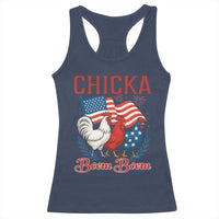 Chicka Boom Boom Patriotic Chicken Racerback Tank Top Funny Patriotic 4th of July Red White and Blue Farm - Wonder Print Shop