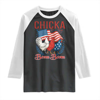 Chicka Boom Boom Patriotic Chicken Raglan Shirt Funny Patriotic 4th of July Red White and Blue Farm - Wonder Print Shop