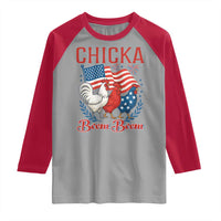 Chicka Boom Boom Patriotic Chicken Raglan Shirt Funny Patriotic 4th of July Red White and Blue Farm - Wonder Print Shop