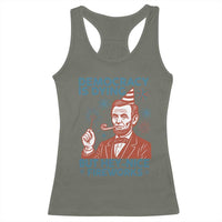 Funny 4th of July Satire Racerback Tank Top Democracy Is Dying But Hey Nice Fireworks Abe Lincoln