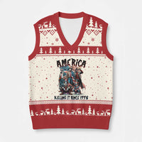 Patriotic Horror Mashup V-Neck Knit Sweater Vest America Killing It Since 1776 - Wonder Print Shop