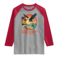 Gulf of USA 2025 Bald Eagle Raglan Shirt Vintage Patriotic Beach Sunset 4th Of July - Wonder Print Shop